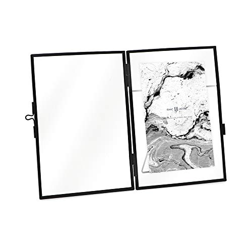 Isaac Jacobs 5x7 Black Vertical Metal Floating Photo Frame, Locket Closure | Modern Style Brass and Glass, Metal Floating Desk Photo Frame (Vertical), with Locket Closure, Art, Mementos & Keepsakes - size: 5x7