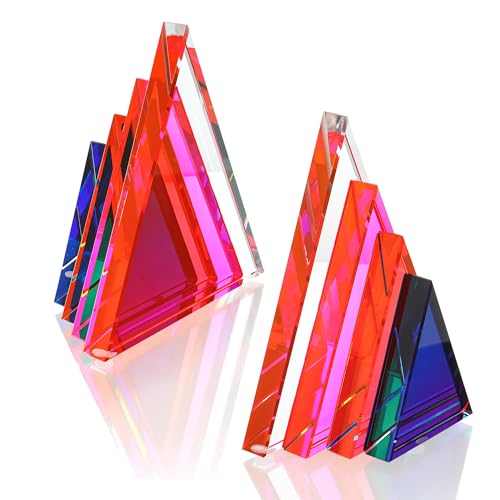 Crystal Geometric Triangle Bookends Heavy Non-Skid for Shelves Office Decor | Colorful K9 Crystal Triangle Bookends 3Lbs Pair for Heavy Books. Non-Skid Base. Modern Home Office Bookshelf Display - color: Triangle