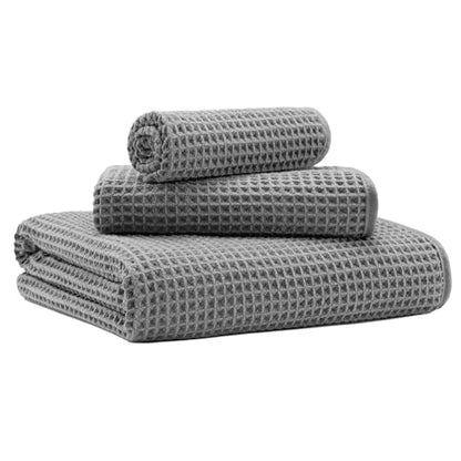 MICROFI Microfiber Waffle Bath Towels, 3 Pieces, Oversized, Soft, Absorbent, Fast Drying, Lint Free, Includes Bath, Face and Hand Towels 430 GSM - color: Grey