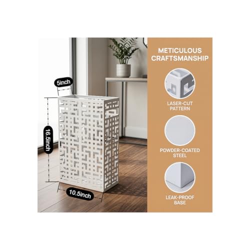 BEWBBAT Umbrella Holder Stand for Entryway, Square Metal Umbrella Rack, Freestanding Rectangular Hollow Rack for Home Office, 16 x 10 x 5 Inch, White