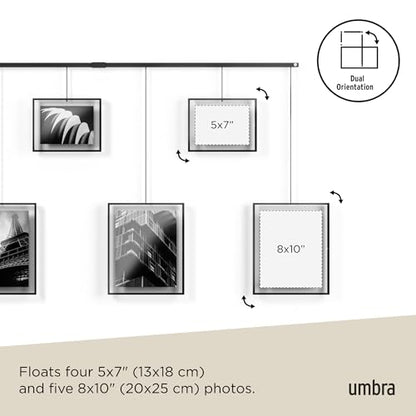 Umbra Exhibit Gallery Picture Frames, Adjustable Wall, Set of 9, Black | Steel, movable hanging rods, holds 8x10 and 5x7 sizes, minimal screw holes, mounting hardware included - color: Black, size: Set of 9, style: 9-Opening