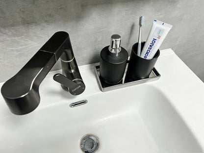 Bathroom Soap Dispenser Set with Tray 3-Piece Countertop Organizer （Black） | Countertop Organizer, With Tray, Pump Dispenser and Cup Black patterned ceramic products - color: Black Texture