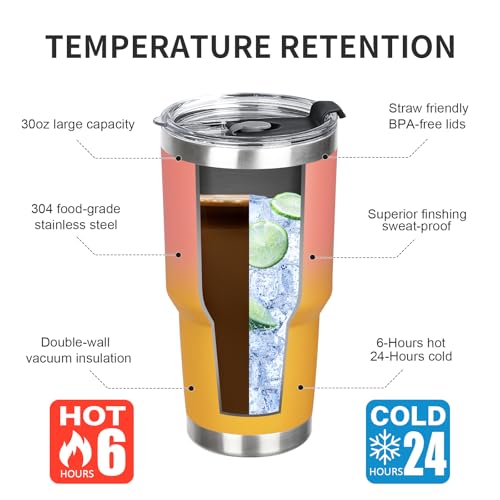 30 oz Tumbler with Lids and Straws Double Wall Vacuum Insulated Tumbler,Stainless Steel Leak-proof Tumbler Cup Powder Coated Travel Coffee Mug for Cold and Hot Drinks,Gardient Purple-Sunrise,2 pack - color: Gardient Purple-Sunrise, size: 30 Ounces