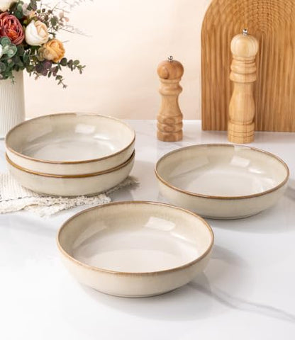 GBhome 8.75'' Large Pasta Bowls, 38oz Stoneware Pasta Serving Bowls Set of 4 - color: Almond Cream