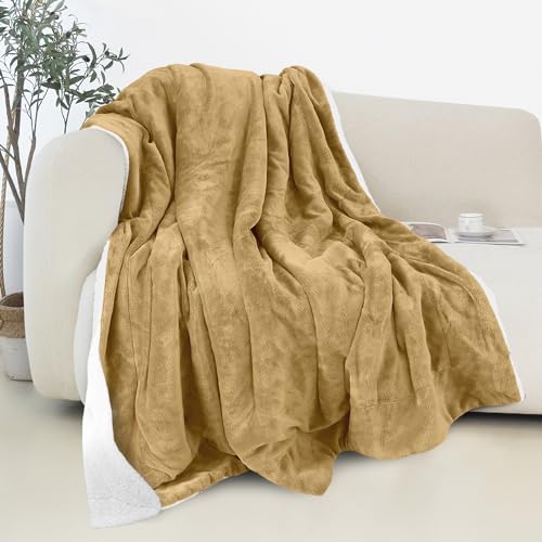 Elegant Comfort Reversible and Ultra-Plush Flannel Fleece Sherpa Throw- Lightweight Soft and Cozy- All Season Decorative Throw, Perfect for Lounging, 50 x 60 inches, Gold - color: Solid Gold, size: 50 X 60