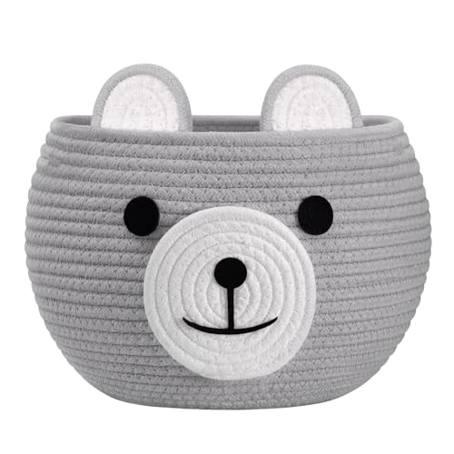 Baby Basket for Gifts Empty, Cute Bear Design, Light Grey | 10.5" x 8.5" Woven Rope Baby Shower Basket, Fits Living Room Nursery Décor, Small Gift Baskets Empey for Kids - color: Light Grey, size: 10.5"D x 8.5"H