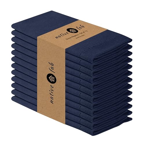Native Fab Cloth Napkins Set of 12, Hemstitched Edges 100% Cotton, Washable Dinner Napkins 18x18 inch, Soft & Comfortable Reusable Table Napkins - Navy Blue - color: Navy Blue, size: 18" x 18" (Set of 12)