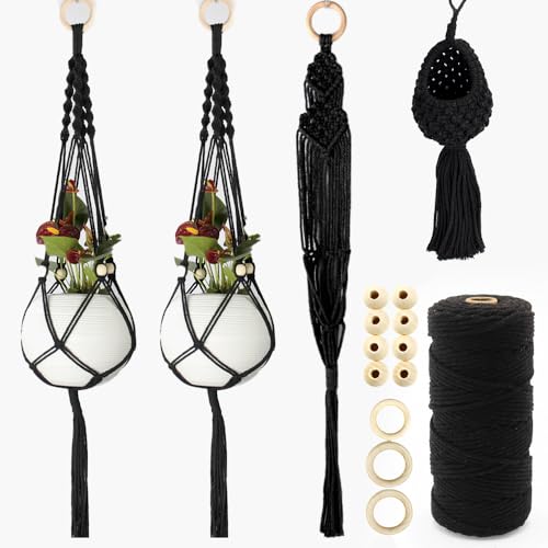 BUFANTL Macrame Kit for Beginners, 4-in-1 Plant Hanger Set - DIY Hanging Planter Craft Kit with 3 Tutorials for Home & Garden Decor, Ideal Handmade Gift - color: D06