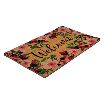 Northlight Natural Coir Blossoming Floral Outdoor Rectangular Welcome Doormat 18" x 30"