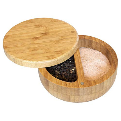 Totally Bamboo Salt Keeper Duet, 2-Compartment Salt and Pepper Container | Salt and pepper bowls keep favorite seasonings within easy reach. Bamboo salt cellar has swivel lid and 8 oz capacity. - style: Salt Keeper Duet