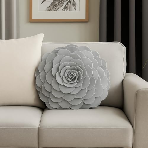 Fennco Styles Eva's Flower Garden Decorative Filled Throw Pillow 13" Round - Grey Floral Accent Pillow for Home, Couch, Bed, Living Room, Holiday and Office Décor - color: Grey