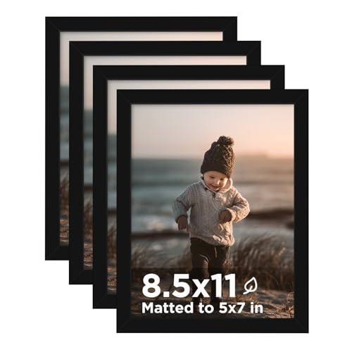 8.5x11 Picture Frame Black Set of 4, Wooden Diploma Frame with Acrylic Plexiglass for Pictures, Certificate Degree Document Frame Tabletop and Wall Mounting Display - color: Black, size: 8.5x11
