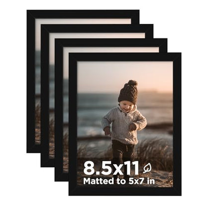 8.5x11 Picture Frame Black Set of 4, Wooden Diploma Frame with Acrylic Plexiglass for Pictures, Certificate Degree Document Frame Tabletop and Wall Mounting Display - color: Black, size: 8.5x11