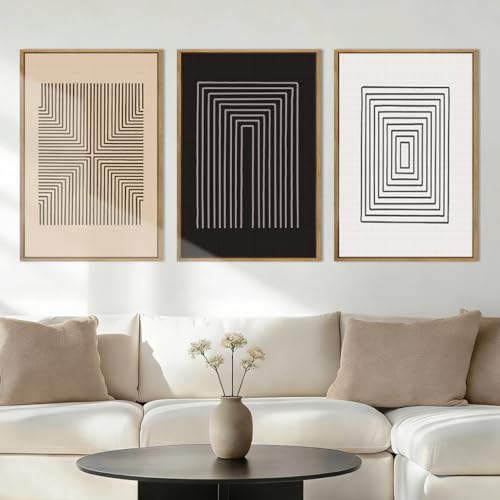 Anyzal Large Black Abstract Wall Art Framed16x24 Inch Brown and White Modern Minimalist Canvas Wall Decor Neutral Textured Art Prints for Living Room Bedroom Office Set of 3 - color: Black White and Brown, size: 24"L x 16"W