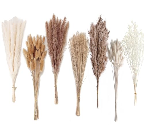 Dried Pampas Grass Decor, 128PCS Pampas Grass with Bunny Tails Dried Flowers, Reed Grass Bouquet for Wedding, Boho Flowers, Home Table Decor, Rustic Farmhouse Party - size: 128PCS
