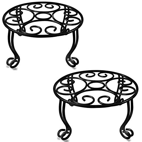 TREEZITEK 2 Pack Heavy Duty Iron Plant Stand, 11.8'' Diameter, 6'' Tall, Black, Powder Coated, Round, Sturdy & Stable, Indoor/Outdoor, No Assembly Required