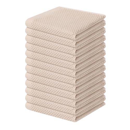 Homaxy 100% Cotton Waffle Weave Kitchen Dish Cloths 12-Pack, Beige | 12 x 12 Inches, Ultra Soft Absorbent Dish Towels, Quick Drying Dish Rags with Hanging Loop - color: Beige, size: 12 X 12 - 12 Pack