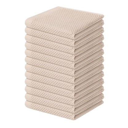 Homaxy 100% Cotton Waffle Weave Kitchen Dish Cloths 12-Pack, Beige | 12 x 12 Inches, Ultra Soft Absorbent Dish Towels, Quick Drying Dish Rags with Hanging Loop - color: Beige, size: 12 X 12 - 12 Pack
