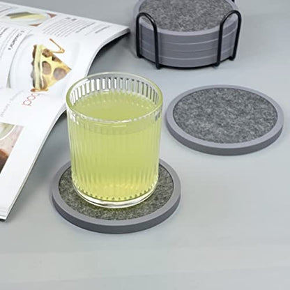 Absorbent Coasters for Drinks with Holder - 6packs, Silicone Coaster with Soft Felt Insert (4.3 inch Coasters with 4.5 inch Holder, Heathered Dark Gray) - color: Heathered Dark Gray