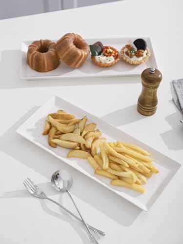 Kanwone White Serving Platters, Porcelain Serving Trays for Parties, Large Rectangular Plates - 14.5 Inch, Set of 4 - style: Style3
