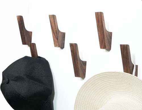 Wood Wall Hooks, Walnut Wooden Coat Hooks for Wall (6 Pack) | Wood Coat Hooks for Hanging Hat, Backpack, Jacket, Towel Hangers, Durable Wall Hooks for Entryway, Bathroom and Kitchen - color: Walnut, size: 6 Pack