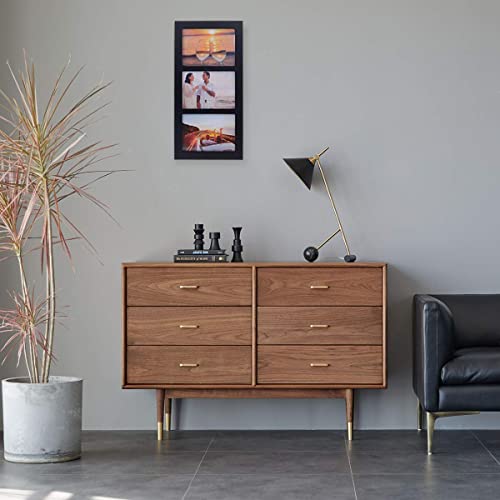 5x7 3-Opening Collage Picture Frame Black Wood | Shatter-resistant glass, tabletop stand & wall mounting, for 5x7 inch pictures - size: 5x7 - 3 Opening