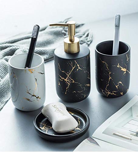 Bathroom Accessories Set, 4Pcs/Set Luxury Ceramic Bathroom Accessory Set, Soap/Lotion Dispenser, Bathroom Tumbler, Soap Dish for Home Hotel Bathroom (Yellow)