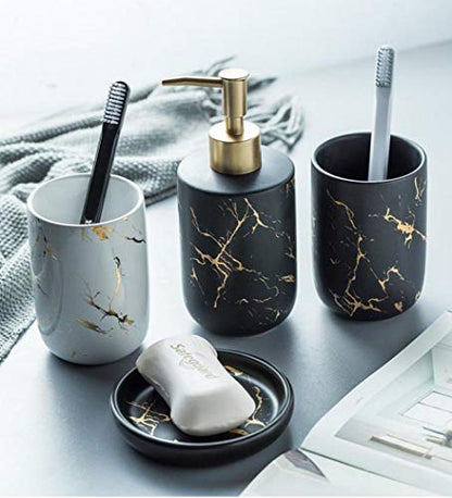 Bathroom Accessories Set, 4Pcs/Set Luxury Ceramic Bathroom Accessory Set, Soap/Lotion Dispenser, Bathroom Tumbler, Soap Dish for Home Hotel Bathroom (Yellow)