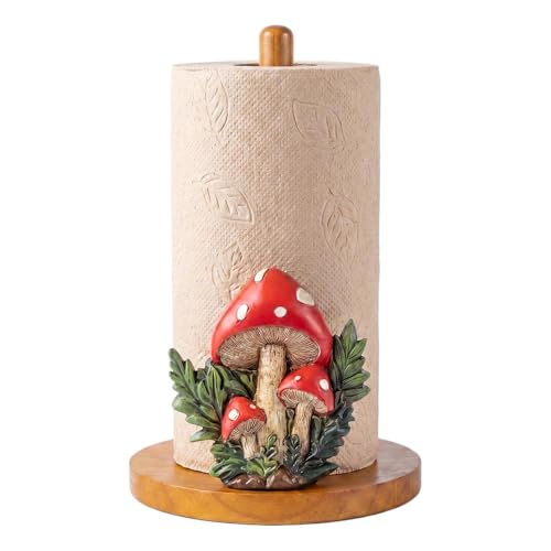 Mushroom Paper Towel Holder, Cottagecore Whimsical Mushroom Kitchen Decor | Cute Wood Paper Towel Holder Stand Whimsical Home Decor for Countertop, Coffee Bar Bathroom & House Warming Gifts - color: Fresh Leaf