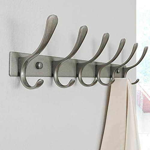 SKOLOO Coat Rack Wall Mounted - 6 Hooks, Pack of 2, Heavy Duty, Stainless Steel, Metal Wall Hanger, Sturdy Coat Hooks for Hanging Coats, Jacket, Clothes, Hat, Matte Grey - color: Matte Grey, size: 6 Hook(2 Pack)