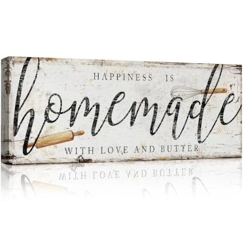pureluca Happiness is Homemade With Love And Butter Sign, Funny Baking Kitchen Decor, Vintage Rolling Pin Canvas Wall Art Above Pantry, 6x17 Inches - color: AC26-024-happiness is homemade, size: 17L" x 6W"