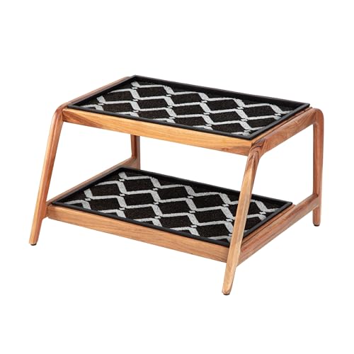 Anji Mountain Heavy Duty Waterproof Wooden Shoe Storage Mat Organizer/Boot Storage Tray Multi Use for Entryway with Coir, Black and Ivory Diamond Insert, 2 Tier, Fits 4 Pair (26.5" Wide) - color: Black and Ivory Diamond, size: 2 Tier, Fits 4 Pair