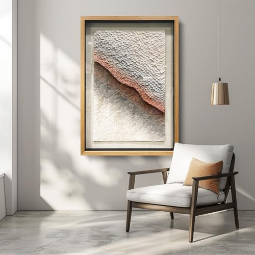 BrightA 3D Paper Wall Art Abstract Framed, White, 27.5"x39.4" | For Living Room, For Office - color: Light white + light bluish-gray + brownish + natural wood tone, size: 27.5"x39.4"