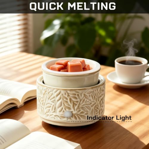 Ceramic Wax Melt Warmer with Timer & Silicone Liner-Tan - color: Tan