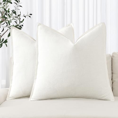 MIULEE Decorative Linen Pillow Covers 16x16 Inch Cream White | Boho Farmhouse Neutral Couch Throw Pillows for Bed, Pack of 2 Accent Modern Pillowcases, Sofa Livingroom Home Decor - color: Cream White, size: 16" x 16" (Pack of 2)