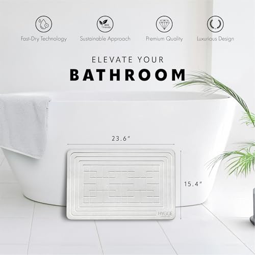 Diatomaceous Earth Stone Bath Mat - Ivory Tile | Modern Fast Dry Bathroom Floor Shower Mat, Quick Drying Premium Luxury Diatomite Spa Stone Gift, Non-Slip Base, 23.6" x 15.4" - color: Ivory Tile