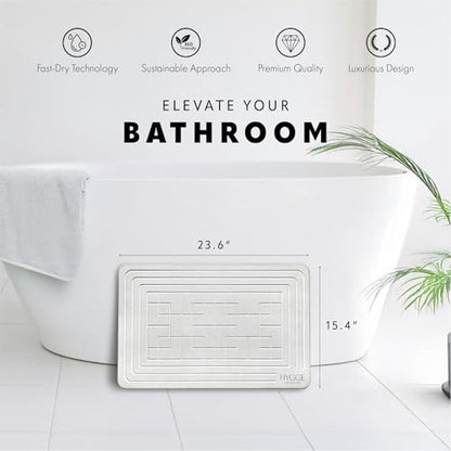 Diatomaceous Earth Stone Bath Mat - Ivory Tile | Modern Fast Dry Bathroom Floor Shower Mat, Quick Drying Premium Luxury Diatomite Spa Stone Gift, Non-Slip Base, 23.6" x 15.4" - color: Ivory Tile