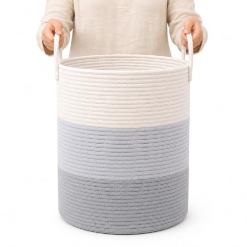 OrganiHaus Tall Cotton Rope Laundry Basket & Hamper, Blanket Storage 52L | 3-Toned Gray - Tall Cotton Rope Hamper, 52L - color: 3-toned Gray, size: Tall