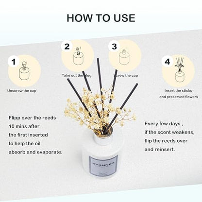 Flower Reed Diffuser Set,5.1 fl oz White Jasmine Scent Diffuser with Sticks Home Fragrance Reed Diffuser with Essential Oil for Bathroom Shelf Decor&Air Freshener,Home Bathroom Office Decor