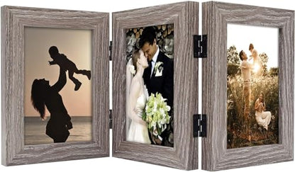 Golden State Art, 4x6 Triple Picture Frame Grey- Real Glass, 1 Pack | Trifold Photo Frame Vertical Display for Desktop - Three Folding Picture Collage - color: Gray, size: 4x6(1 Pack)