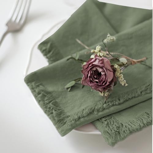 Handmade Cloth Napkins 100% Cotton Napkins with Fringe，Delicate Handmade Cloth Napkins for Dinners, Parties, Weddings and More，18 x 18 Inch Set of 4 - Sage Green - color: Sage Green