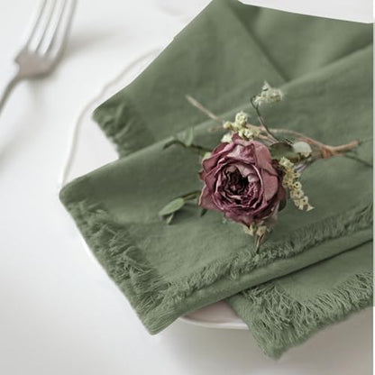 Handmade Cloth Napkins 100% Cotton Napkins with Fringe，Delicate Handmade Cloth Napkins for Dinners, Parties, Weddings and More，18 x 18 Inch Set of 4 - Sage Green - color: Sage Green