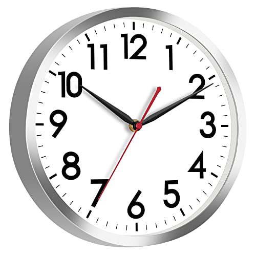 AKCISOT 12 Inch Wall Clock, Silent Battery Operated Analog Clock, Silver | Office | Kitchen | Living Room | Classroom | Easy-to-read Numbers - color: B_silver, size: 12 Inch