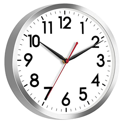 AKCISOT 12 Inch Wall Clock, Silent Battery Operated Analog Clock, Silver | Office | Kitchen | Living Room | Classroom | Easy-to-read Numbers - color: B_silver, size: 12 Inch