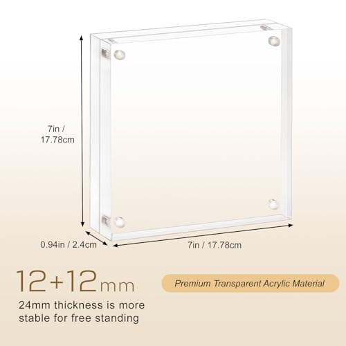 AMEITECH Acrylic Picture Frame 7x7, Clear Double Sided Frameless Photo Frame with Magnetic, Free Standing Desktop Acrylic Frame Display, Lucite Frame with Gift Box Package - 1 Pack | Double Sided Floating Magnetic Frames, 24mm Thick, Free Standing Desktop