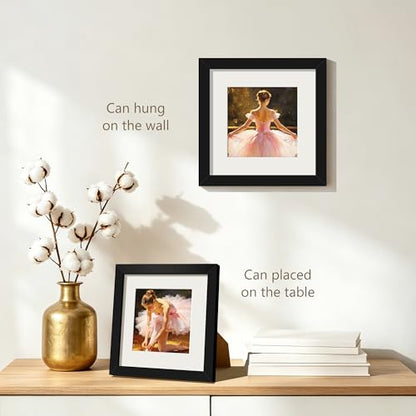 6x6 Picture Frame Sef of 10, Square Photo Frame Collage, Black | Display Pictures 4x4 with Mat or 6 x 6 without Mat, Hanging or Tabletop Display, for Wall Gallery Decor