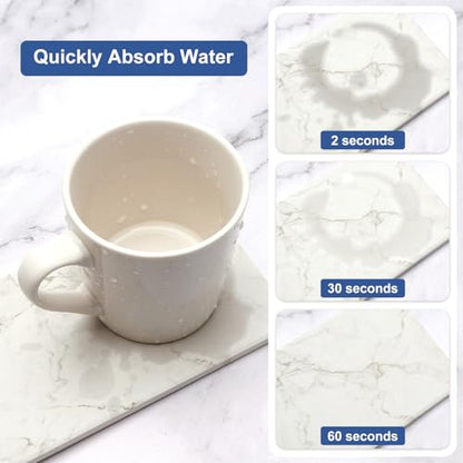4 Water Absorbing Stone Drying Tray Bathroom Sink Kitchen Counter Soap Dish | Small Diatomite Toothbrush Holder Quick Dry Mat Marble Bathroom Vanity Trays Diatomaceous Earth Dish Coaster Kitchen Counter - color: White Marble