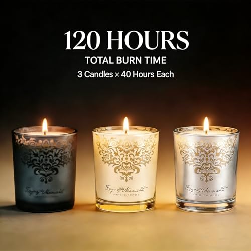 Luxury Candle Gift Set for Women, 3x7oz, Trimmer & Snuffer Lid | Soy candles: Scent Warm Sandalwood Rose, Bright Citrus Gardenia & Jasmine Rose Bloom, natural crystals, 120-hour burn
