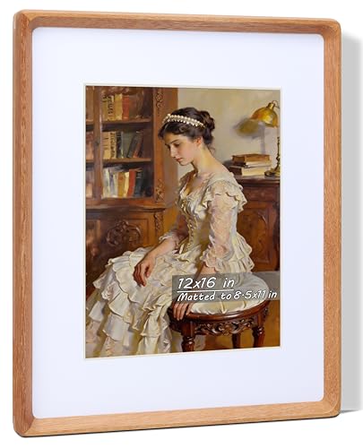 12x16 Picture Frame with Mat for 8.5x11, USA-Sourced Natural Teak Wood Handcrafted Rounded Corner with Plexiglass, Vertical or Horizontal Display Photo Document Gallery Wall Poster Frame - color: Teak, size: 12x16 Matted to 8.5x11