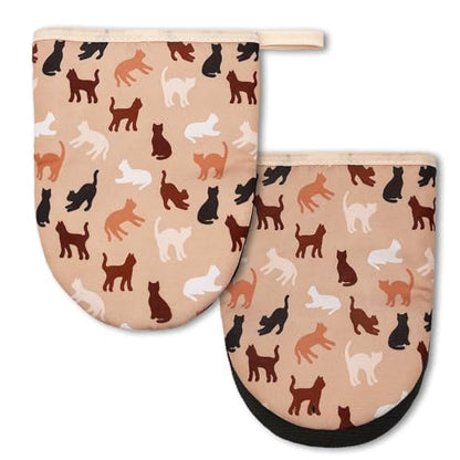 Cute Cat Mini Silicone Oven Mitts 2-Pack Set, Heat Slip Resistant Kitchen Gloves, Soft Short Oven Mittens for Safe Cooking Baking Grilling - color: Cute Cat